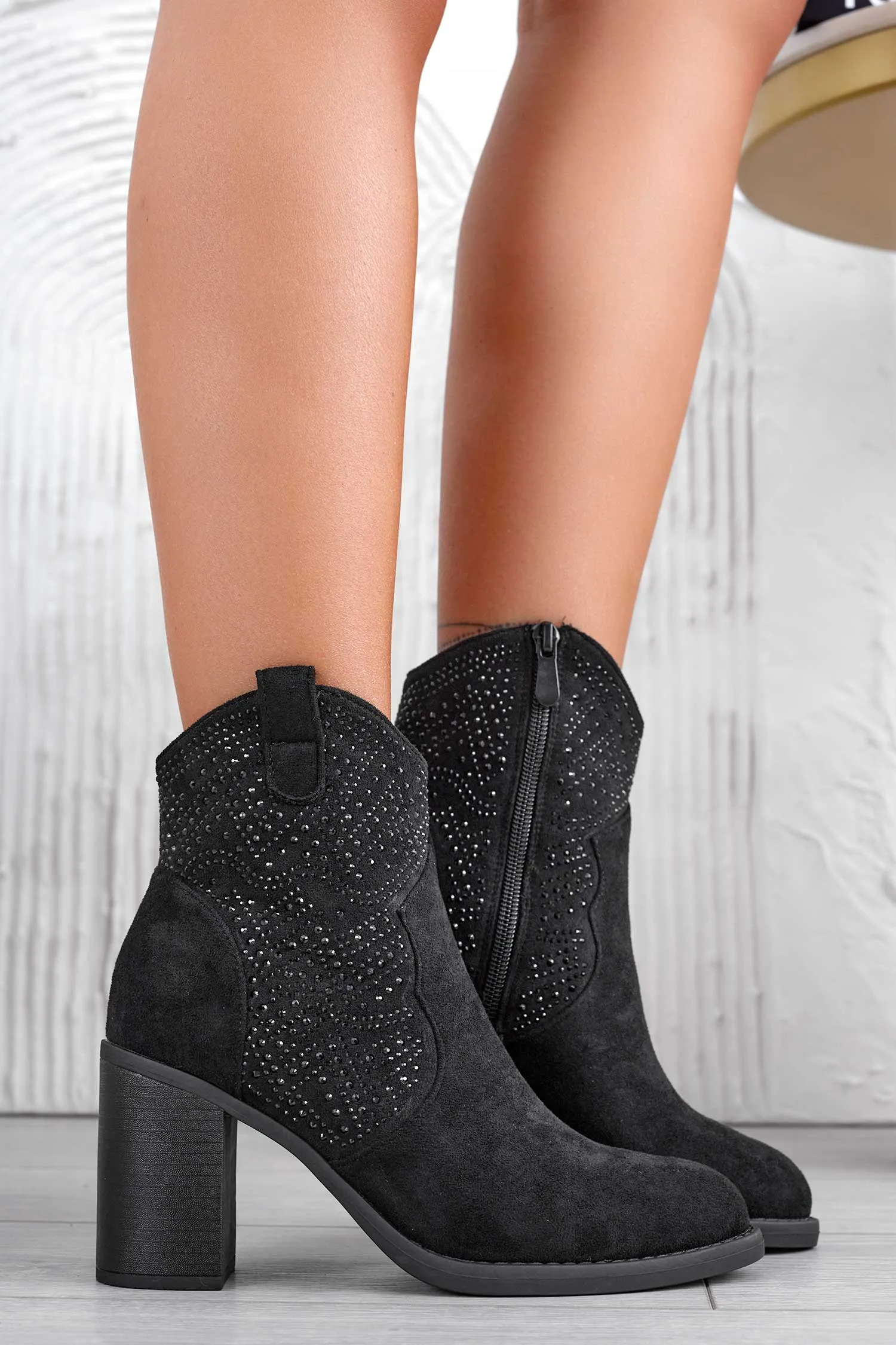 CARINA - Stivaletti tronchetti neri con strass