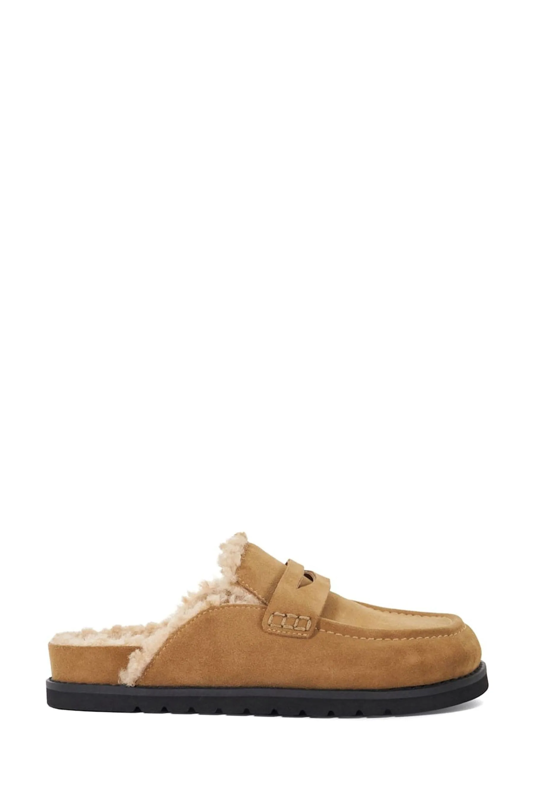 Dune London - Mocassini dorato aperti sul retro con fodera in shearling