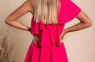 Elegante mini abito con balze Liona, rosa