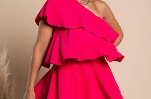 Elegante mini abito con balze Liona, rosa