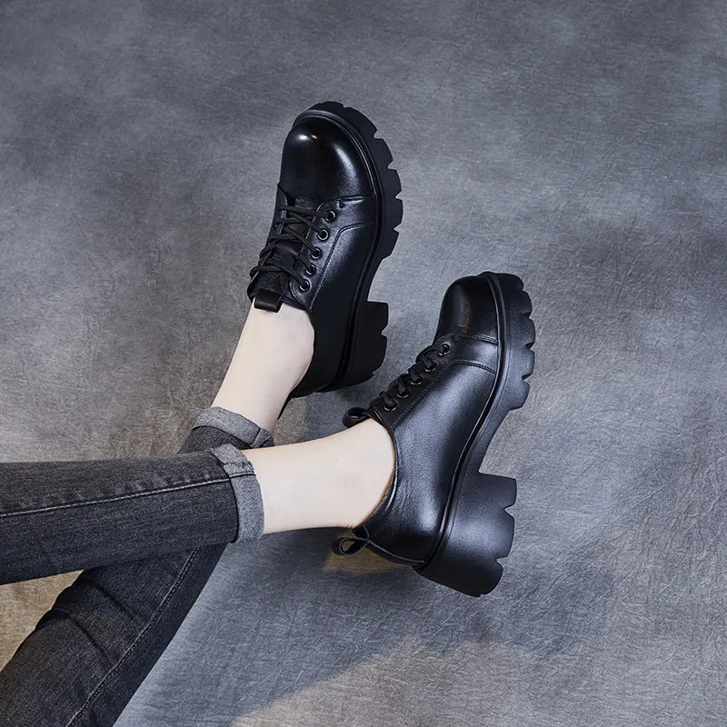 Scarpe casual da donna con tacco grosso in pelle minimalista retrò