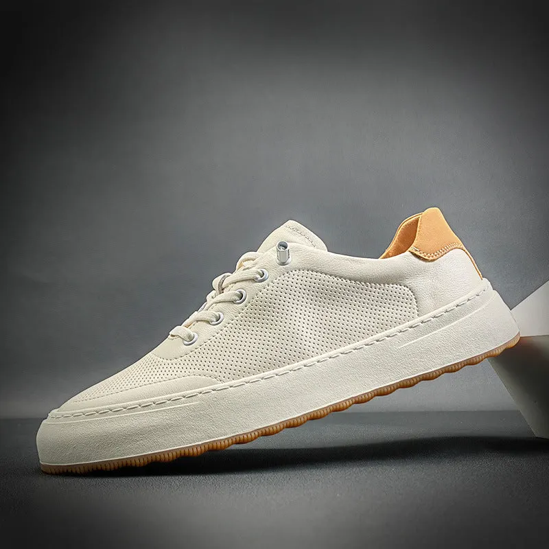 Scarpe da ginnastica bianche piatte moda in pelle traspirante da uomo